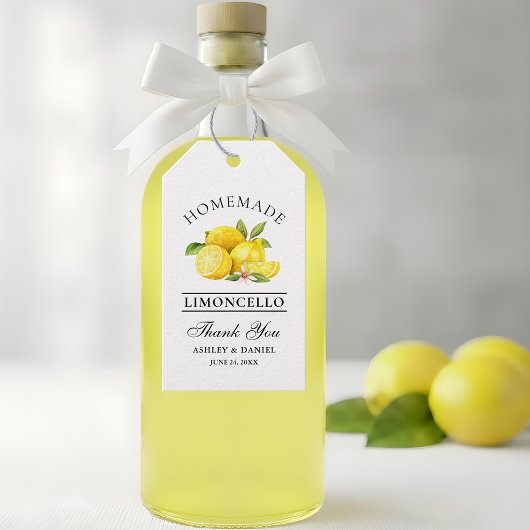 Waterverf Lemons Limoncello Bruiloft Bedankt Cadeaulabel
