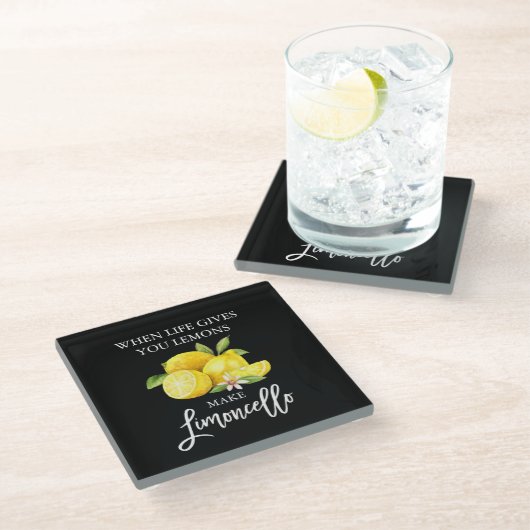 Waterverf Lemons Limoncello penseel Script Black Glazen Onderzetter (Schuin)