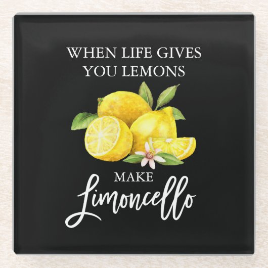 Waterverf Lemons Limoncello penseel Script Black Glazen Onderzetter (Voorkant)