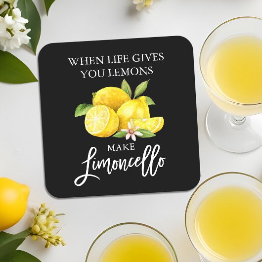 Waterverf Lemons Limoncello penseel Script Black Kartonnen Onderzetters