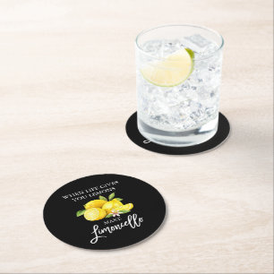 Waterverf Lemons Limoncello penseel Script Black Ronde Kartonnen Onderzetter