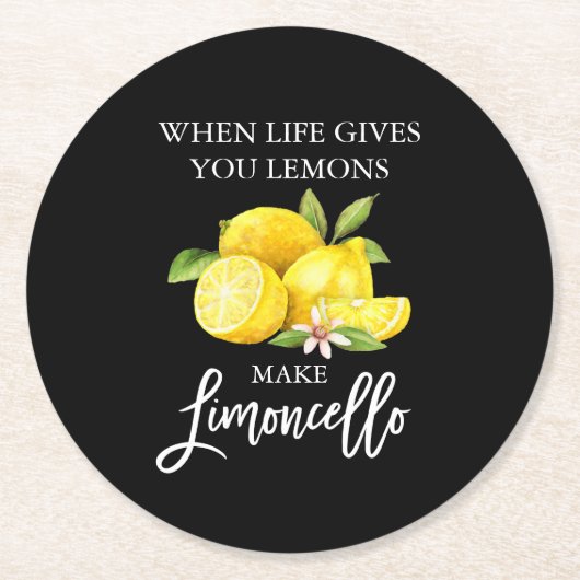 Waterverf Lemons Limoncello penseel Script Black Ronde Kartonnen Onderzetter (Voorkant)