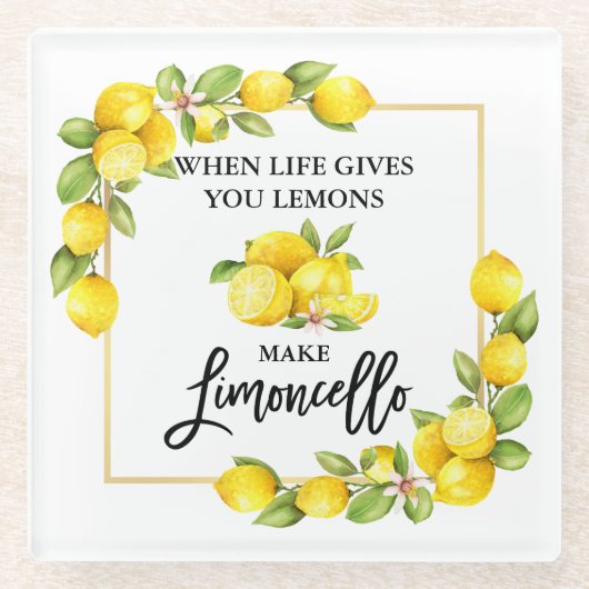 Waterverf Lemons Limoncello penseel Script Glazen Onderzetter (Voorkant)