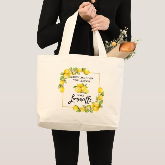 Waterverf Lemons Limoncello penseel Script Grote Tote Bag (Voorkant (product))