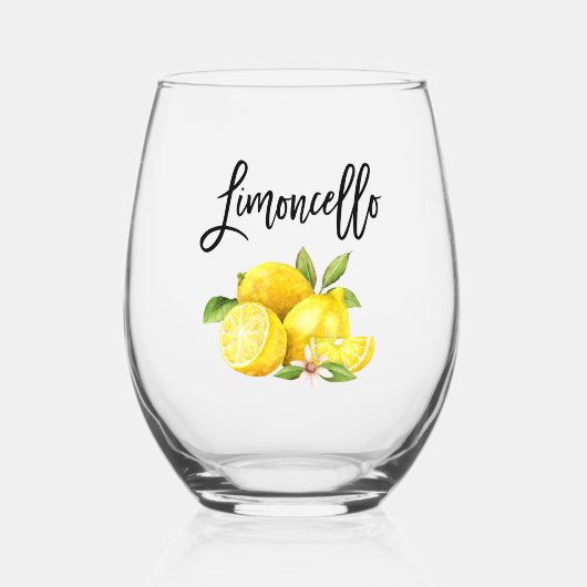 Waterverf Lemons Limoncello penseel Script Wijnglas Zonder Voet (Voorkant)