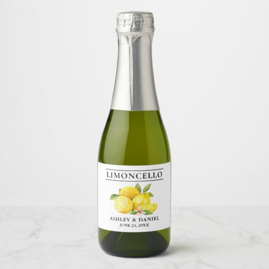 Waterverf Lemons Limoncello Small Fles Label Sparkling Wijnetiket (Voorkant)