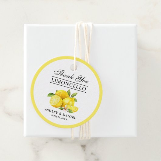 Waterverf Lemons Limoncello Trouwronde Bedankjes Labels (In situ)