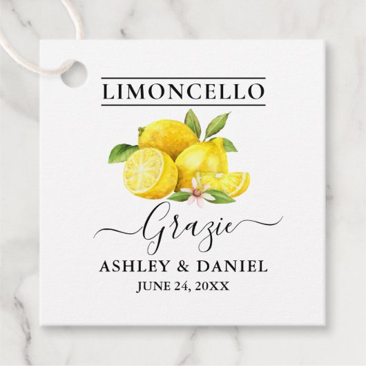 Waterverf Lemons Limoncello Wedding Grazie Bedankjes Labels (Voorkant)
