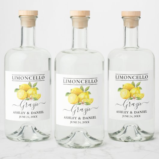 Waterverf Lemons Limoncello Wedding Grazie Likeurfles Etiket (Flessen)