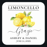 Waterverf Lemons Limoncello Wedding Grazie Vierkante Sticker<br><div class="desc">Elegant Waterverf Lemons Homemade Limoncello Wedding Grazie Dank jullie Stickers</div>