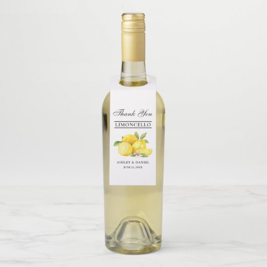 Waterverf Lemons Limoncello Wedding Kraft Flessenhanger (Op fles)