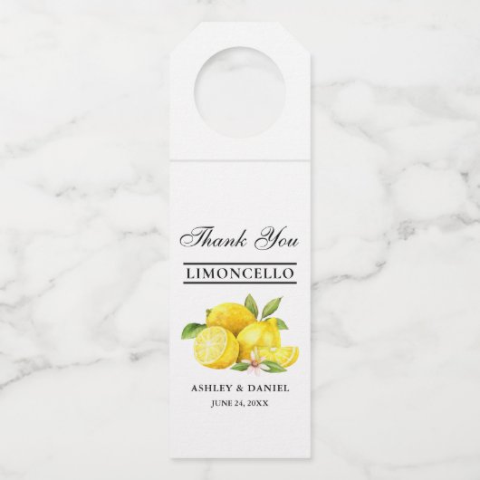 Waterverf Lemons Limoncello Wedding Kraft Flessenhanger (Voorkant)