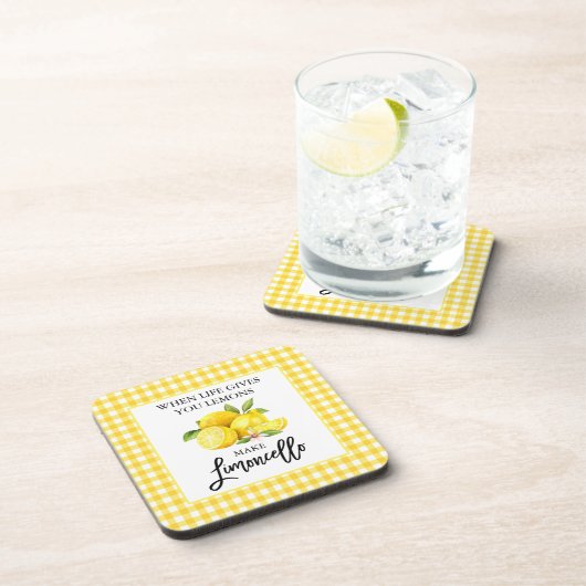 Waterverf Lemons Limoncello Yellow Gingham Bier Onderzetter (Rechterzijde)
