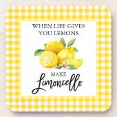Waterverf Lemons Limoncello Yellow Gingham Bier Onderzetter (Voorkant)