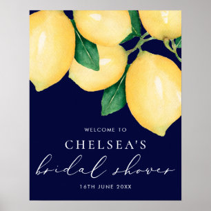 Waterverf Lemons Navy Vrijgezellenfeest Welkom Poster
