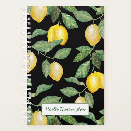 Waterverf Lemons op Aqua Black Day Planner (Voorkant)