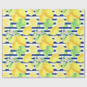  Waterverf Lemons op blauwe strepen Cadeaupapier (Vlak)