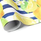  Waterverf Lemons op blauwe strepen Cadeaupapier (Rol Hoek)