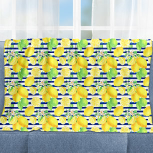  Waterverf Lemons op blauwe strepen Fleece Deken