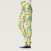  Waterverf Lemons op blauwe strepen Leggings (Links)