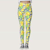  Waterverf Lemons op blauwe strepen Leggings (Voorkant)