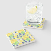  Waterverf Lemons op blauwe strepen Stenen Onderzetter (Zijkant)