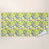  Waterverf Lemons op blauwe strepen Strandlaken (Voorkant)