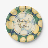 Waterverf Lemons op Navy Blue Papieren Bordje (Voorkant)