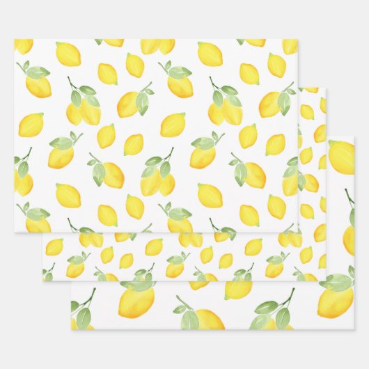 Waterverf Lemons Patroon Inpakpapier Vel (Set)
