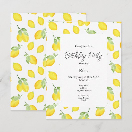 Waterverf Lemons Patroon Kaart (Voorkant / Achterkant)
