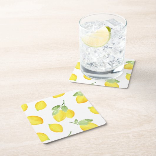 Waterverf Lemons Patroon Kartonnen Onderzetters (Insitu)