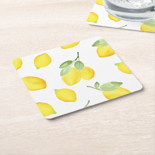 Waterverf Lemons Patroon Kartonnen Onderzetters (Schuin)