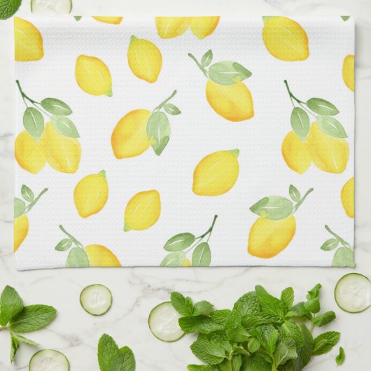 Waterverf Lemons Patroon Theedoek (Gevouwen)