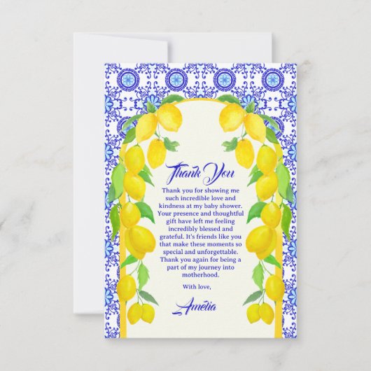 Waterverf Lemons Positano Amalfi Tegel Design Bedankkaart (Voorkant)