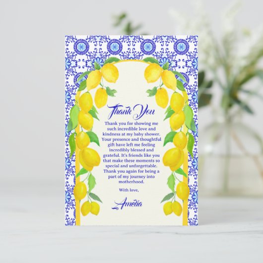 Waterverf Lemons Positano Amalfi Tegel Design Bedankkaart (Staand voorkant)