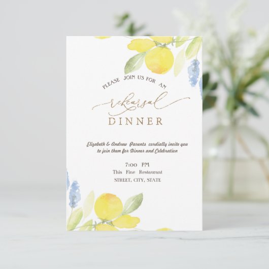 Waterverf Lemons repetitie diner Kaart (Staand voorkant)
