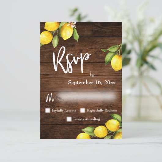 Waterverf Lemons RSVP Typografie Rustiek Hout (Staand voorkant)