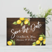 Waterverf Lemons Rustic Wood Save the Date Script (Staand voorkant)