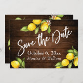 Waterverf Lemons Rustic Wood Save the Date Script (Voorkant / Achterkant)