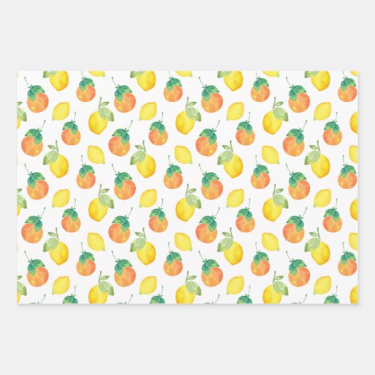 Waterverf Lemons & Sinaasappels Patroon Inpakpapier Vel (Voorkant 3)