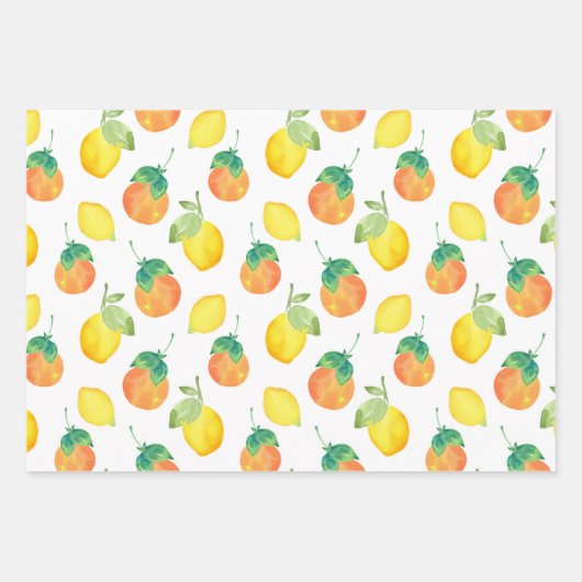 Waterverf Lemons & Sinaasappels Patroon Inpakpapier Vel (Voorkant 2)