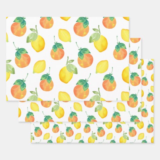 Waterverf Lemons & Sinaasappels Patroon Inpakpapier Vel (Set)