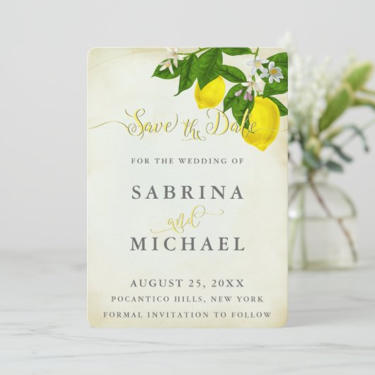  Waterverf Lemons sparen de Datum Save The Date (Staand voorkant)