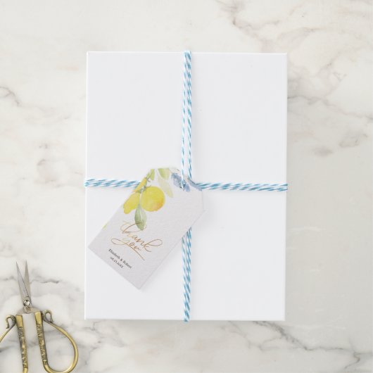 Waterverf Lemons Summer Cadeaulabel (Met Touw)