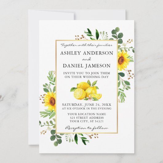 Waterverf Lemons Sunflower Foto Weddenschap Kaart (Voorkant)