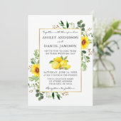 Waterverf Lemons Sunflower Greenery Wedding Kaart (Staand voorkant)