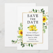 Waterverf Lemons Sunflower Save the Date Kaart (Voorkant / Achterkant)