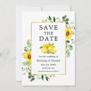Waterverf Lemons Sunflower Save the Date Kaart