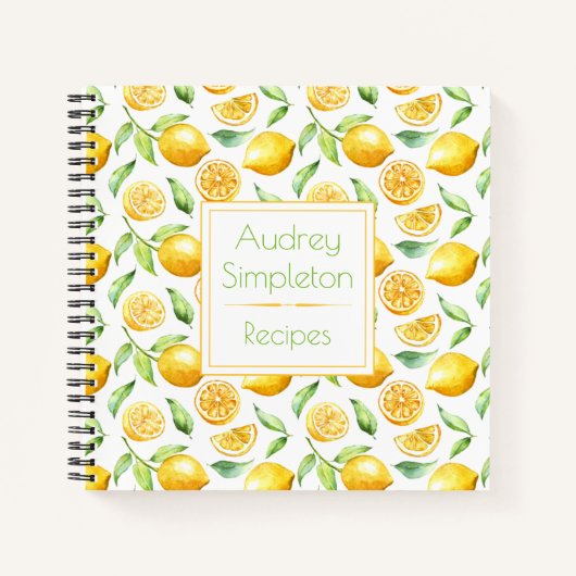 Waterverf Lemons verlaten vierkant recept boek | (Voorkant)