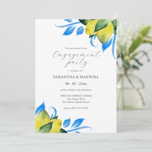 Waterverf Lemons Verlovingsfeest Kaart (Staand voorkant)